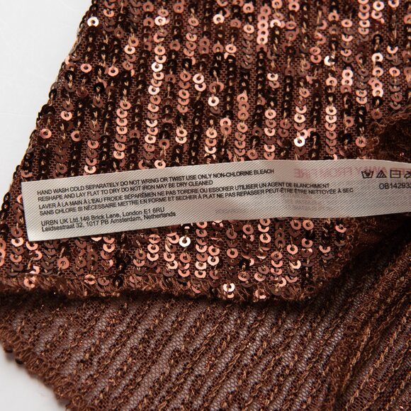 Free People Rush Top Long Sleeve Sequin Shirt Hot Chocolate Brown Size Large New - Picture 5 of 7